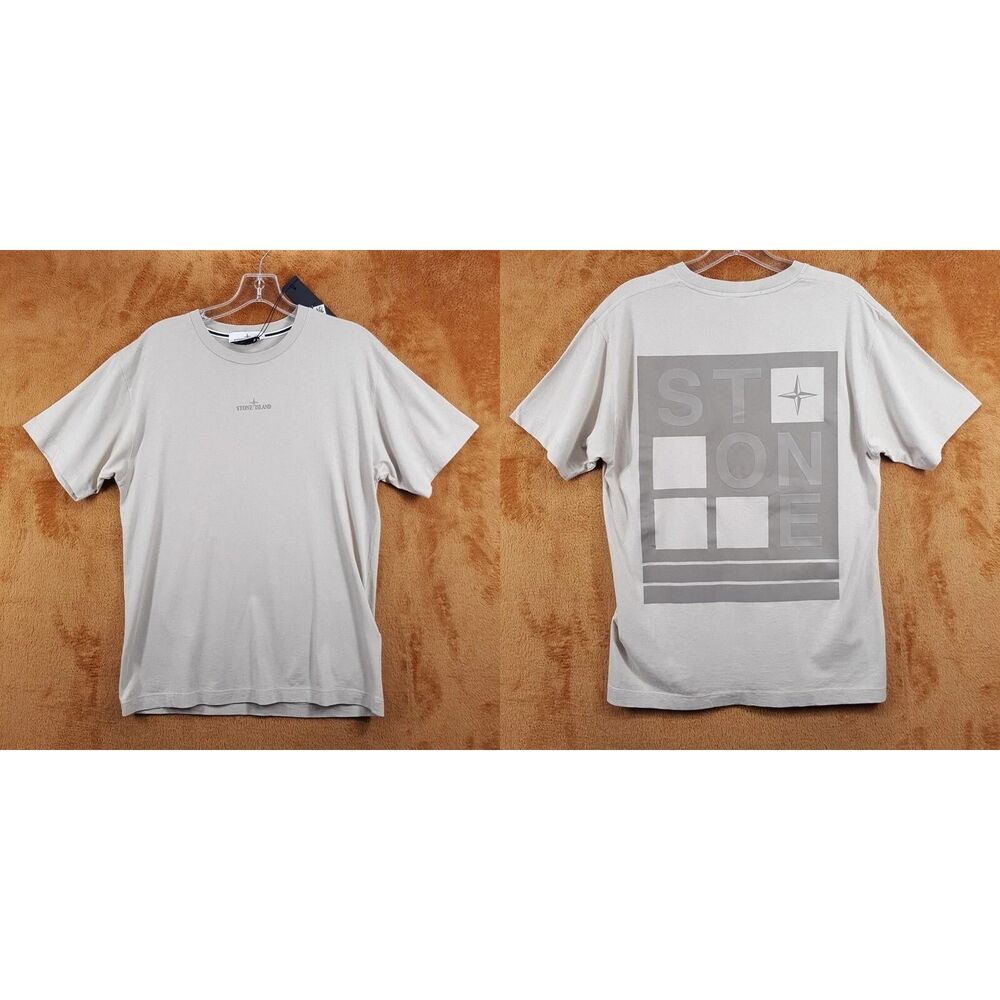 STONE ISLAND Shirt Mens Medium Tan Pullover Crew Cotton Logo T-Shirt Tee